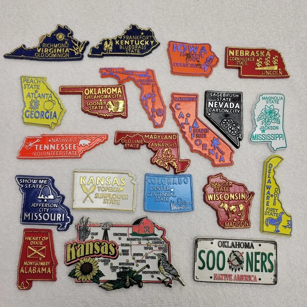 20 US State Vintage Refrigerator Rubber Die Cut Magnets‎